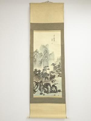 白峯筆　山水　肉筆絹本掛軸